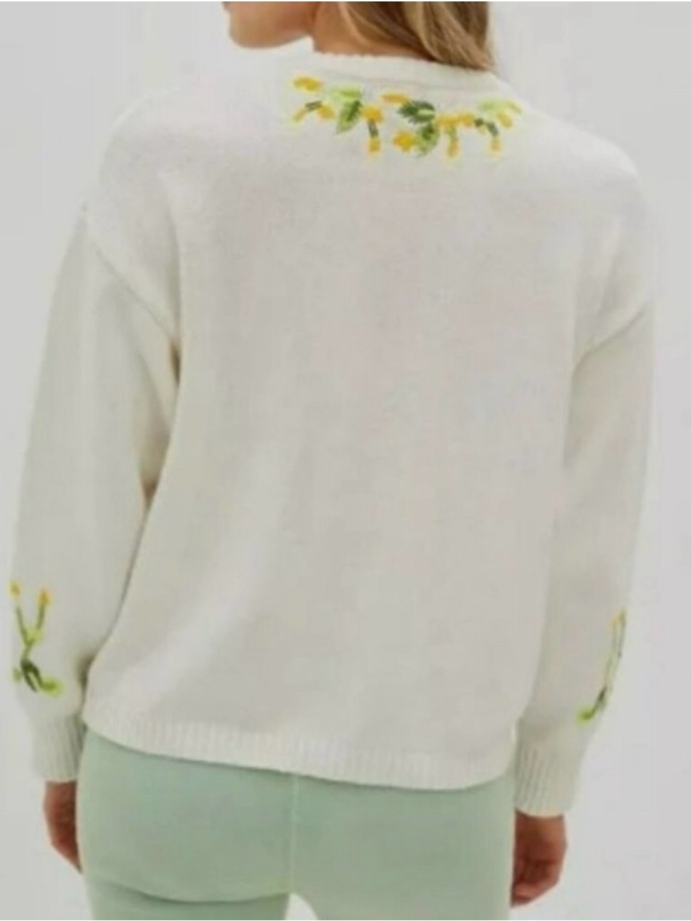Tiny by Anthropologie Cream Sweater with Yellow & Green Floral Embroidery - Picture 2 of 5
